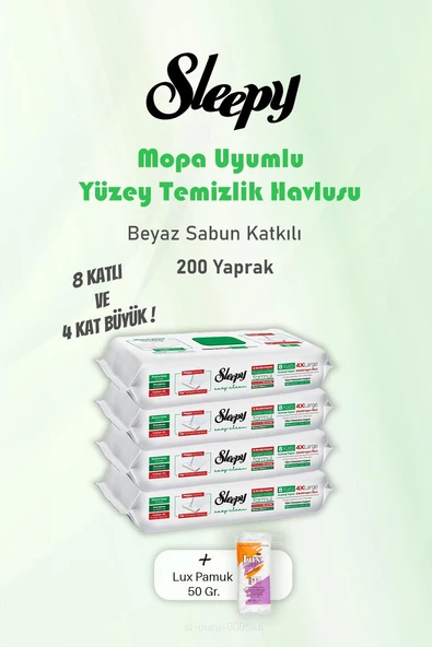 Sleepy Beyaz Sabunlu 200 Yaprak Yüzey Temizlik Havlusu ve Pamuk ürün görseli 1