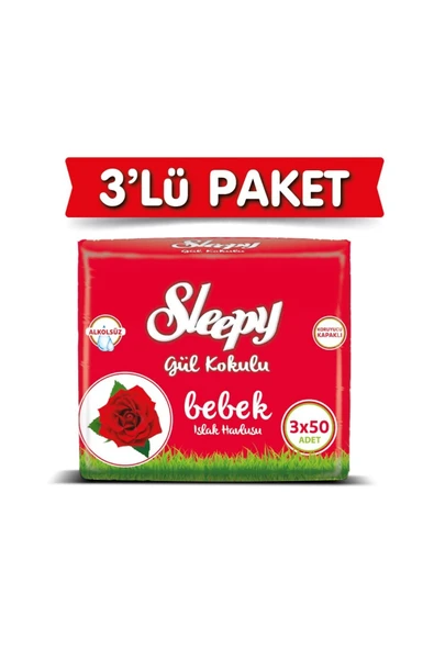 Sleepy Gül Kokulu Islak Bebek Havlusu 50 Yaprak x 3 Adet ürün görseli 1