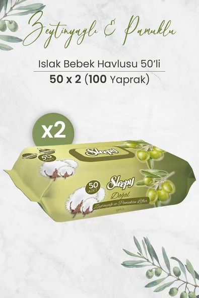 Sleepy Doğal Zeytinyağlı Ve Pamuklu Islak Bebek Havlusu 50 x 2 Adet (100 Yaprak) ürün görseli 1