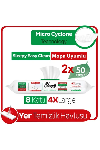 Sleepy Beyaz Sabun Katkılı 4 X Large Mopa Uyumlu Temizlik Havlusu x 2 Adet ürün görseli 1