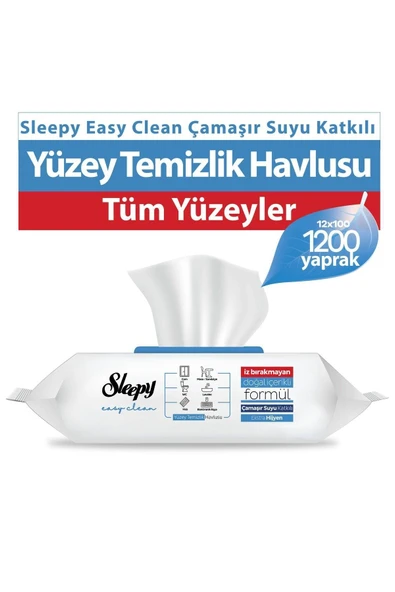 Sleepy Easy Clean Çamaşır Suyu Katkılı Yüzey Temizlik Havlusu 100' lü x 12 Adet ürün görseli 1