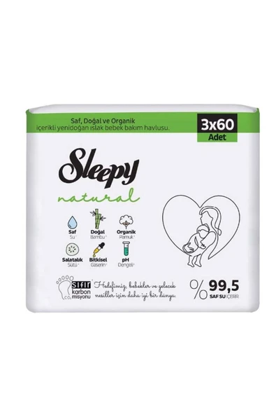 Natural Yenidoğan 60 Yaprak 3'lü Paket Islak Mendil ürün görseli 1
