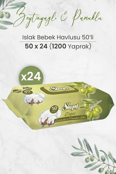 Sleepy Doğal Zeytinyağlı Ve Pamuklu Islak Bebek Havlusu 50 x 24 Adet (1200 Yaprak) ürün görseli 1
