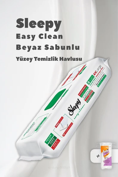 Sleepy 4 XL Mopa Uyumlu Beyaz Sabun Temizlik Havlusu ve 50 Gr Pamuk ürün görseli 1