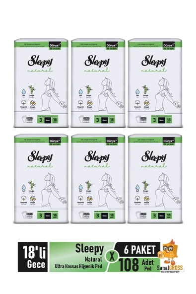 Natural Ultra Hassas Hijyenik Ped 18'li Gece X 6 Paket ürün görseli 1