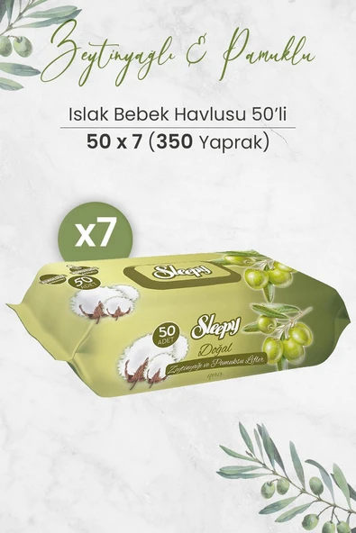 Sleepy Doğal Zeytinyağlı Ve Pamuklu Islak Bebek Havlusu 50 x 7 Adet (350 Yaprak) ürün görseli 1