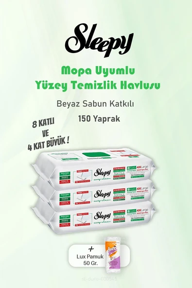 Sleepy  Yaprak Beyaz Sabunlu 150  Yer Temizlik Havlusu ve 50 gr Pamuk ürün görseli 1