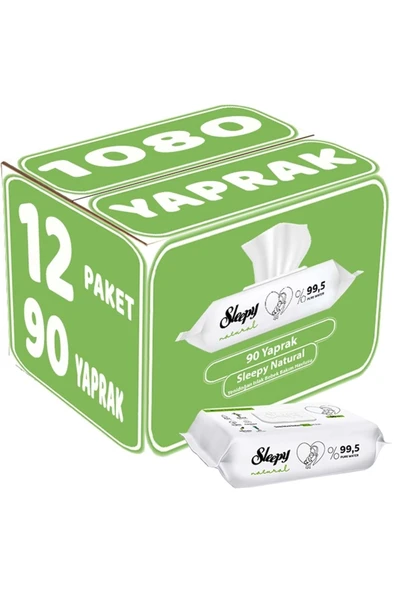 Islak Havlu Mendil 90 Yaprak Natural Yenidoğan 12 Li Set 1080 Yaprak Plastik Kapaklı ürün görseli 1