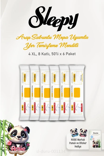 Sleepy 6'lı Arap Sabunu Katkılı Mopa Uyumlu 4 XLarge Yer Temizlik Havlusu 50 Yaprak ve ROSIE Pamuk ürün görseli 1