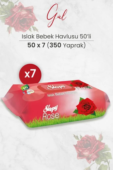 Sleepy Gül Kokulu Islak Bebek Havlusu 50 x 7 Adet (350 Yaprak) ürün görseli 1