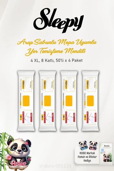 Sleepy 4'lü Arap Sabunu Katkılı Mopa Uyumlu 4 XLarge Yer Temizlik Havlusu 50 Yaprak ve ROSIE Pamuk ürün görseli 1