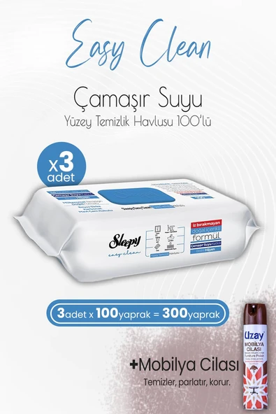 Sleepy Easy Clean Yüzey Temizlik Havlusu Çamaşır Suyu Katkılı 100' lü x 3 Adet ve Mobilya Cilası Sandalağacı ürün görseli 1