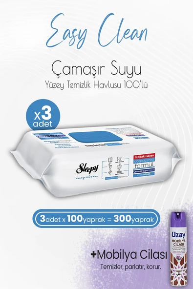 Sleepy Easy Clean Yüzey Temizlik Havlusu Çamaşır Suyu Katkılı 100' lü x 3 Adet ve Mobilya Cilası Lavanta ürün görseli 1
