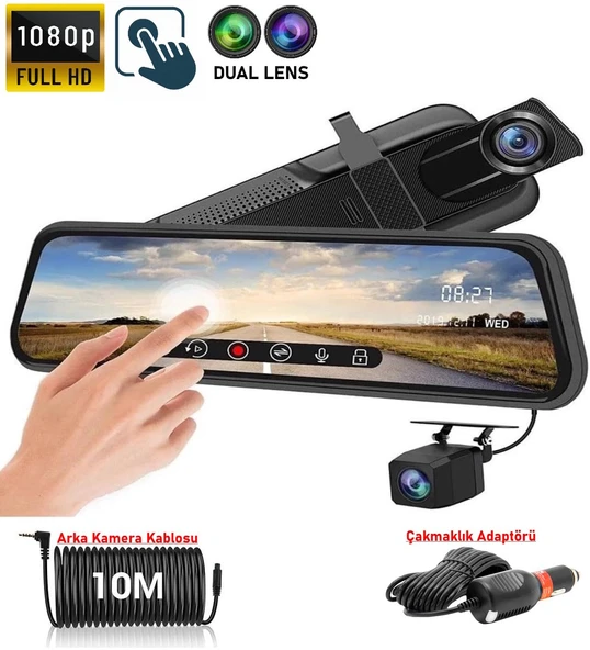 MPIA CC63 10" Dokunmatik Ekran FullHD 1080P Hafıza Araç Içi Çift Lens Kamera (Çakmaklık Adaptörü) ürün görseli 1