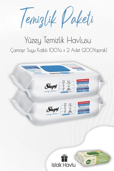 Sleepy Çamaşır Suyu Yüzey Temizlik Havlusu 100' lü x 2 Adet ve Islak Havlu ürün görseli 1