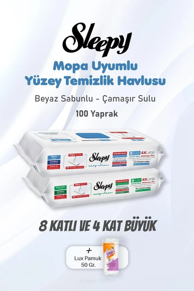 Sleepy Yüzey Temizlik Havlusu 8 Katlı 4 X Large 100 Yaprak ve Pamuk ürün görseli 1