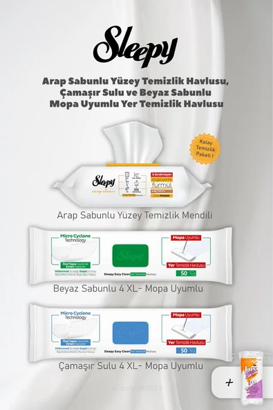 Sleepy Kolay Yüzey Temizlik Havlusu 3' lü Set ve Hediye Pamuk ürün görseli 1
