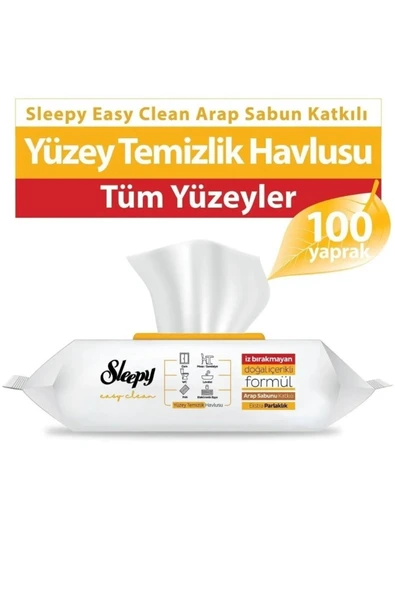 Sleepy Easy Clean Arap Sabunu Katkılı Yüzey Temizlik Havlusu 100' lü ürün görseli 1