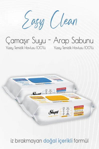 Sleepy Easy Clean Yüzey Temizlik Havlusu Çamaşır Suyu Katkılı 100' lü ve Arap Sabunu Katkılı 100' lü ürün görseli 1