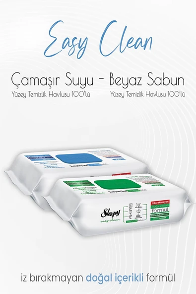 Sleepy Easy Clean Yüzey Temizlik Havlusu 100'lü ve Çamaşır Suyu Katkılı 100' lü ürün görseli 1