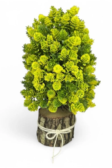 Nettenevime Yapay Çiçek Bonsai Ağacı Sarı Kozalaklı Kütük Saksıda Dekoratif Yapay Ağaç Bonzai 30*15 CM ürün görseli 1