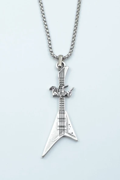 Pink Floyd Elektro Gitar Gümüş Kaplama Örme Zincir Kolye ürün görseli 1
