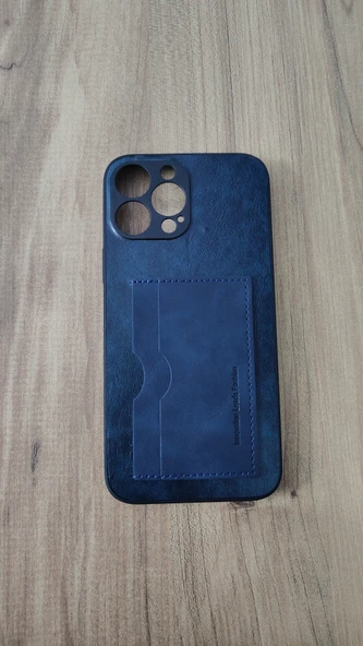 İPHONE 13 PROMAX SİLİKON KILIF KART DETAYLI KOYU MAVİ ürün görseli 1