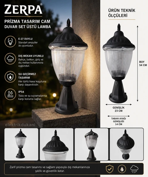 ZERPA Prizma Set Üstü Armatür Siyah E-27 ürün görseli 1