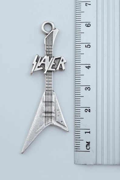 Slayer Elektro Gitar Gümüş Kaplama Örme Zincir Kolye - Resim 3