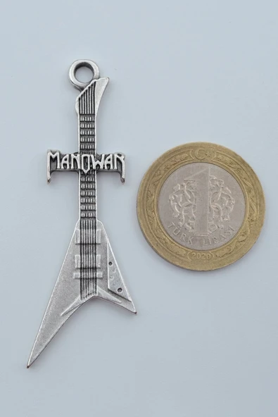 Manowar Elektro Gitar Gümüş Kaplama Örme Zincir Kolye - Resim 4