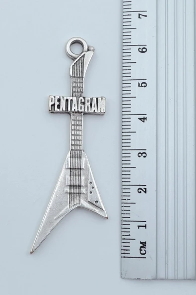 Pentagram Elektro Gitar Gümüş Kaplama Örme Zincir Kolye - Resim 3