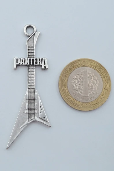 Pantera Elektro Gitar Gümüş Kaplama Örme Zincir Kolye - Resim 4
