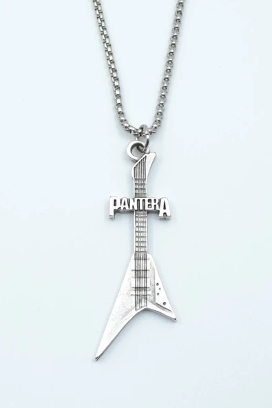 Pantera Elektro Gitar Gümüş Kaplama Örme Zincir Kolye ürün görseli 1