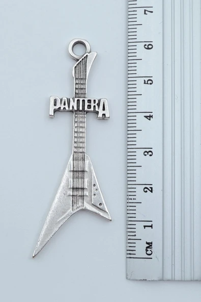 Pantera Elektro Gitar Gümüş Kaplama Örme Zincir Kolye - Resim 3