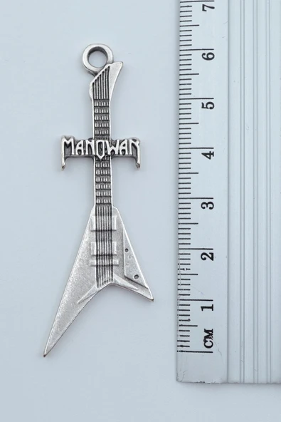 Manowar Elektro Gitar Gümüş Kaplama Örme Zincir Kolye - Resim 3
