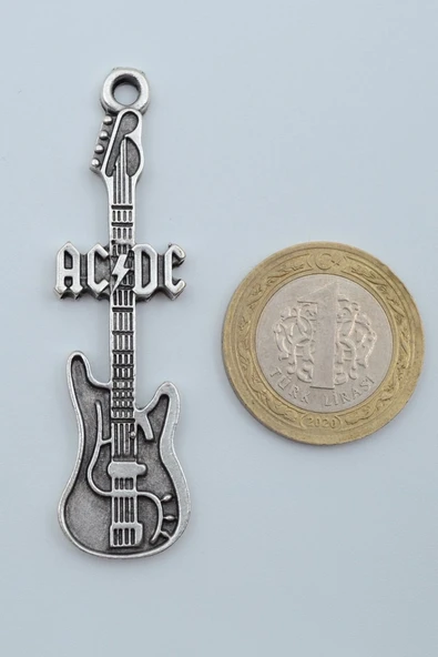 AC/DC Elektro Gitar Gümüş Kaplama Örme Zincir Kolye - Resim 4