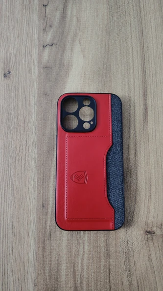 İPHONE 14 PRO SİLİKON KILIF KART DETAYLI KIRMIZI-GRİ ürün görseli 1