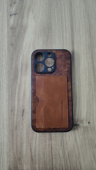 İPHONE 14 PRO SİLİKON KILIF KART DETAYLI DALGALI KAHVE ürün görseli 1