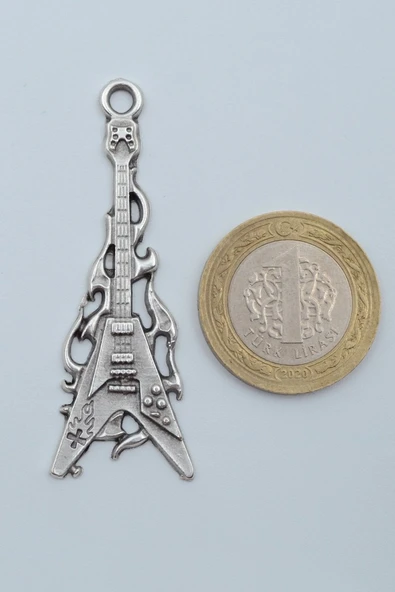 Ateşli Elektro Gitar Gümüş Kaplama Örme Zincir Kolye - Resim 4