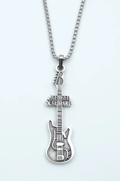 Avenged Sevenfold Elektro Gitar Gümüş Kaplama Örme Zincir Kolye ürün görseli 1
