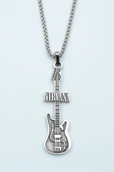 Nirvana Elektro Gitar Gümüş Kaplama Örme Zincir Kolye ürün görseli 1