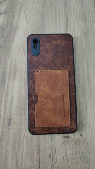 REDMİ 9A SİLİKON KILIF KART DETAYLI DALGALI KAHVE ürün görseli 1