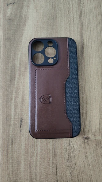 İPHONE 14 PRO SİLİKON KILIF KART DETAYLI KOYU KAHVE-GRİ ürün görseli 1