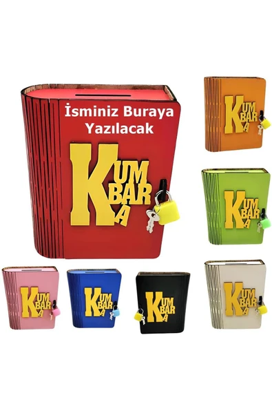 SLY-Kişiye Özel Isimli Ahşap Kitap Şeklinde Katlanır Kilitli Kumbara Hediyelik ürün görseli 1
