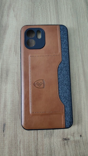 REDMİ A1 SİLİKON KILIF KART DETAYLI AÇIK KAHVE-GRİ ürün görseli 1