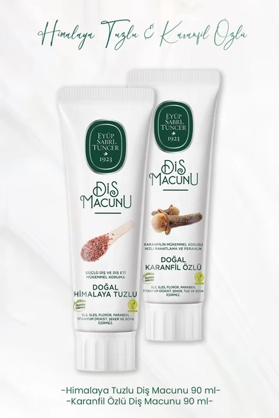Eyüp Sabri Tuncer Diş Macunu Himalaya Tuzlu 90 ml ve Karanfil Özlü 90 ml ürün görseli 1