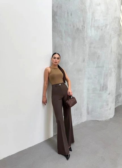 230 Gr Poly Viscose Full Lycra İspanyol Paça Pantolon ürün görseli 1
