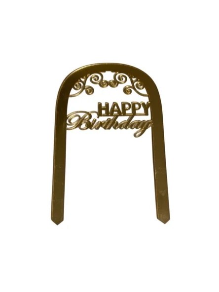 Happy Birthday Yazılı Çerçeveli Aynalı Pleksi Altın ürün görseli 1