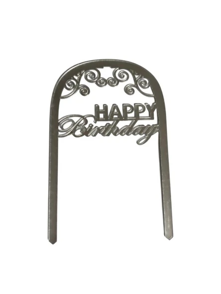 Happy Birthday Yazılı Çerçeveli Aynalı Pleksi Gümüş ürün görseli 1