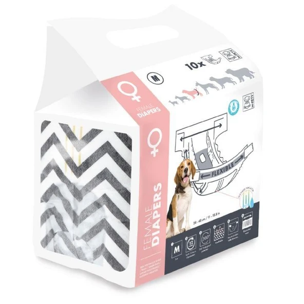 M-Pets Diapers Dişi Köpekler İçin Külot (M) 10'lu ürün görseli 1